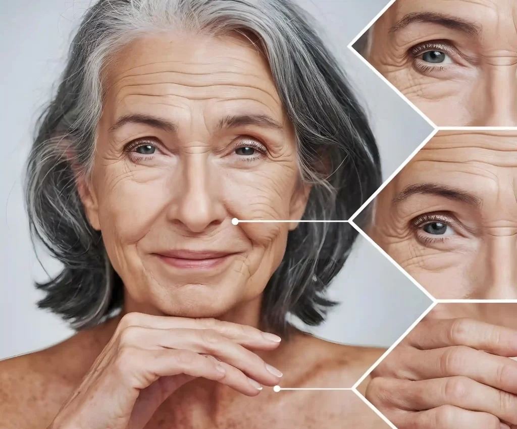 aged-skin-care-collage-beautiful-mature-woman-with-zoomed-wrinkles-zones_1219450-2162